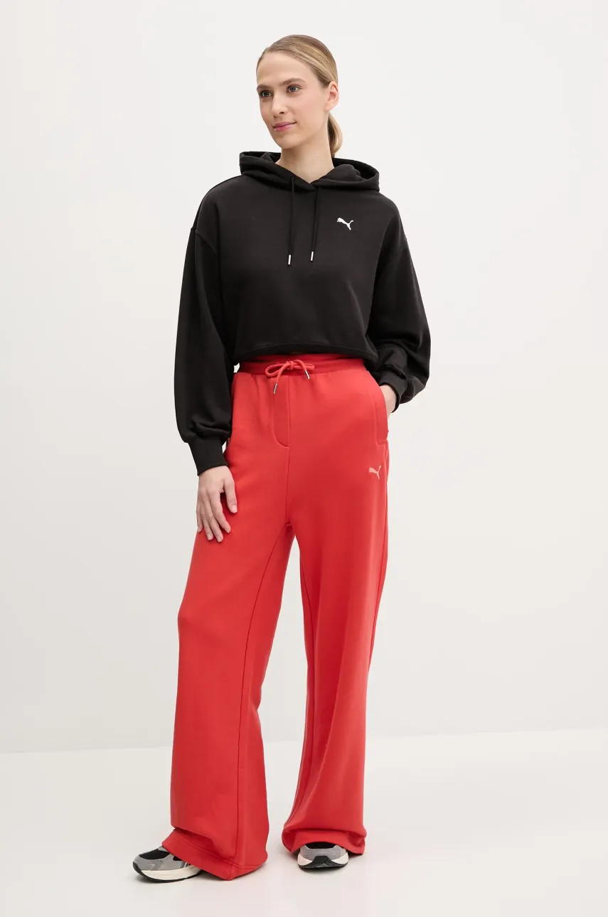 Хлопковые спортивные штаны Puma женские цвет красный однотонные 629779 Хлопковые спортивные штаны Puma женские цвет красный однотонные 629779