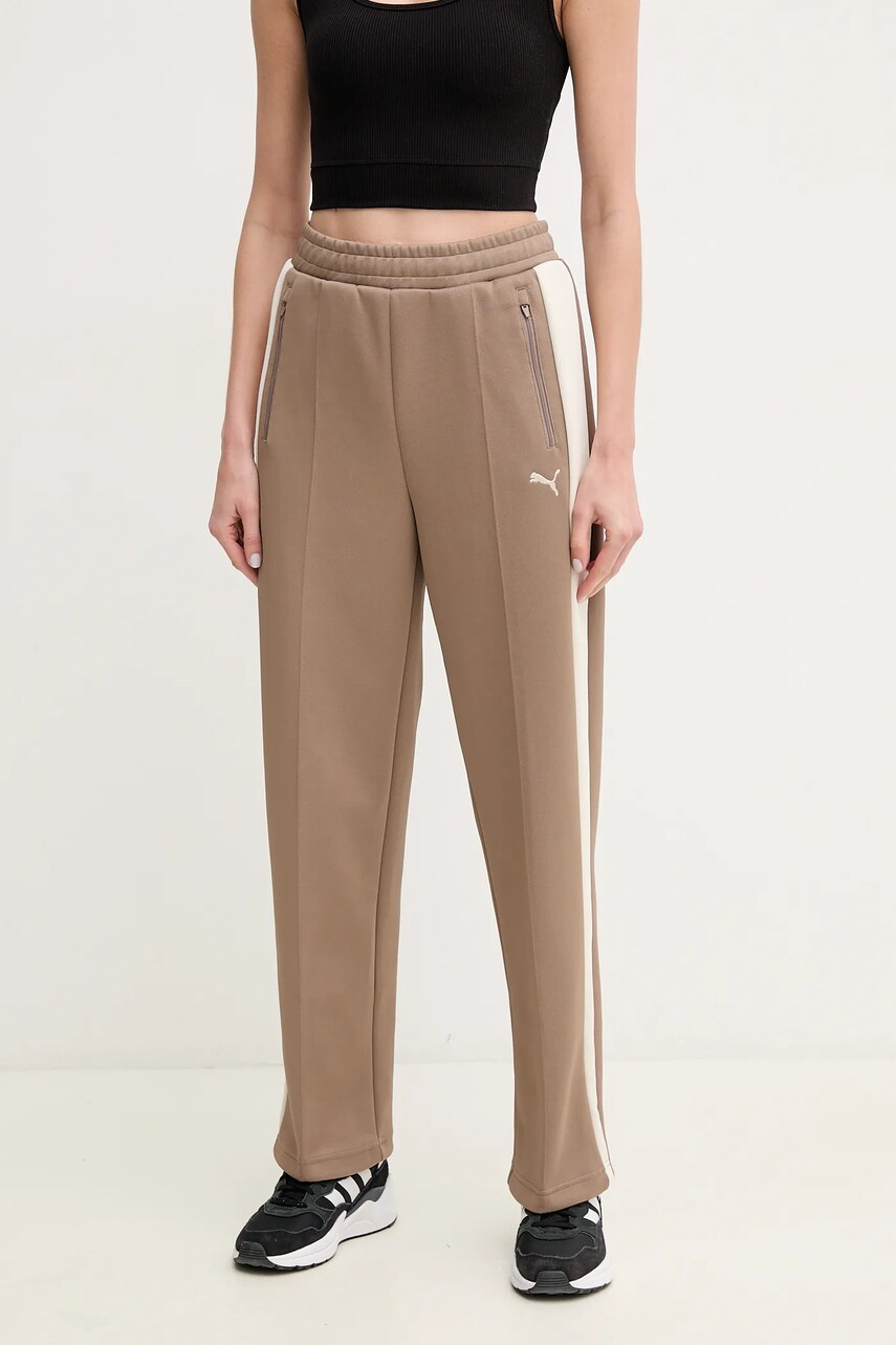 Puma pantaloni de trening femei, culoarea maro, modelator, 629797