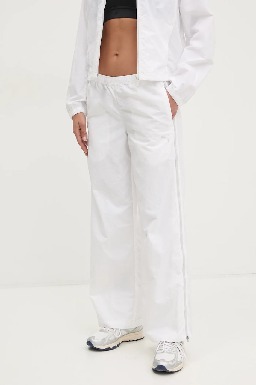 Puma pantaloni de trening femei, culoarea alb, neted, 629808