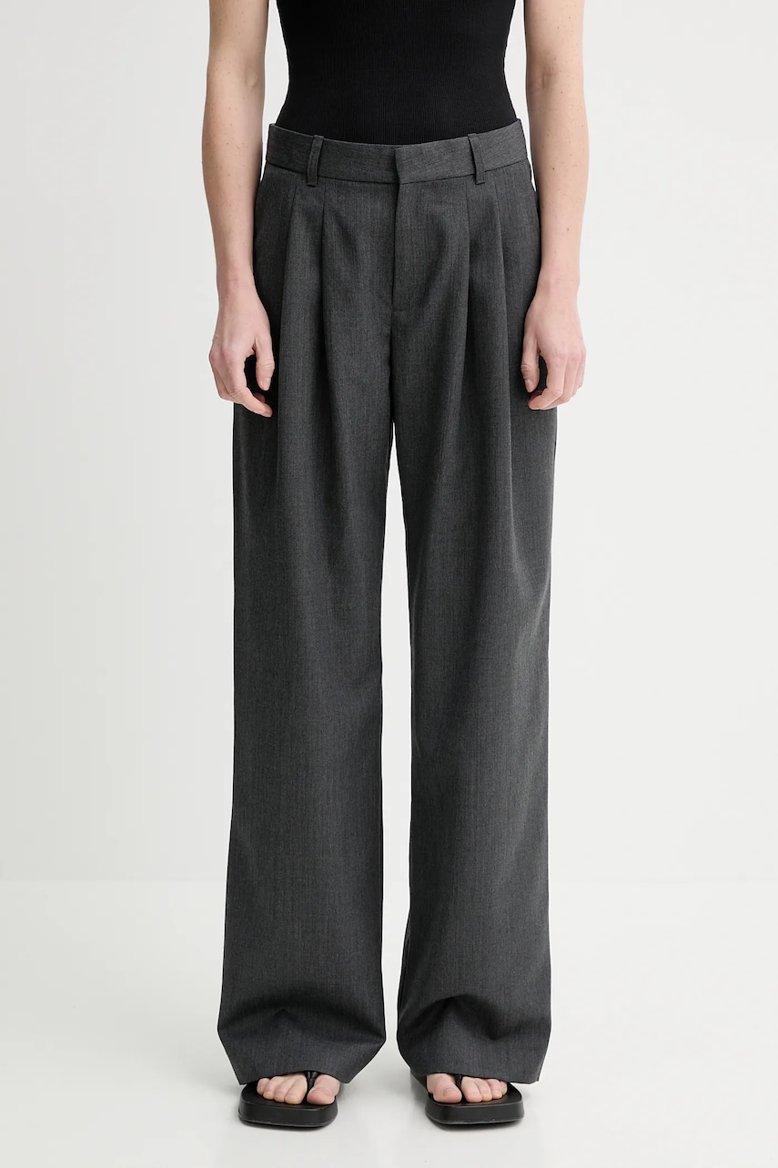 Won Hundred pantaloni din lână culoarea gri, lat, high waist, 3736-14275