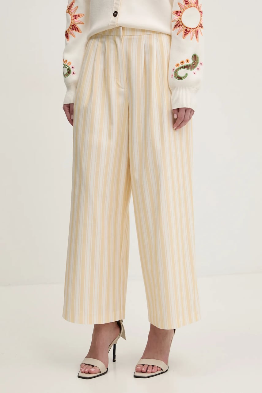 Never Fully Dressed pantaloni femei, culoarea galben, lat, high waist, NFDTR409 Never Fully Dressed pantaloni femei, culoarea galben, lat, high waist, NFDTR409