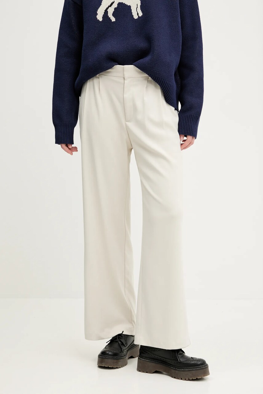 Hollister Co. pantaloni femei, culoarea bej, lat, high waist, KI356-4220