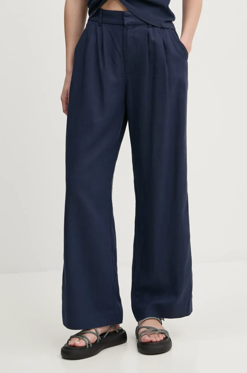 Hollister Co. pantaloni din in culoarea albastru marin, drept, high waist, KI356-5049