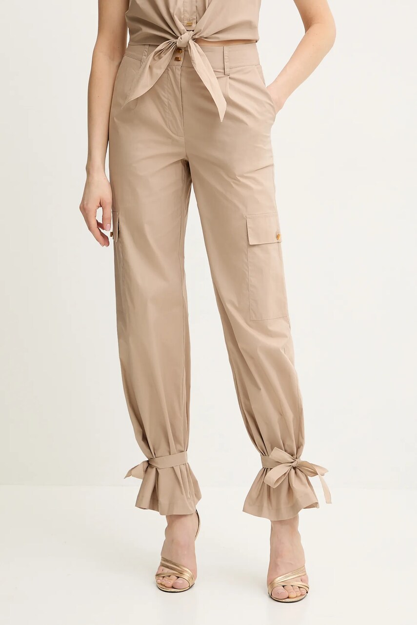 Levně Bavlněné kalhoty Marciano Guess PAT dámské, béžová barva, high waist, 5GGB20 7315A
