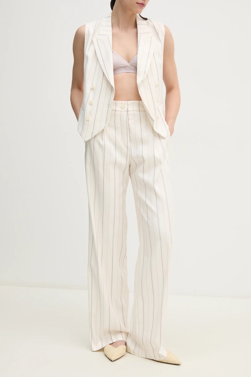 Joop! pantaloni din amestec de in culoarea bej, drept, high waist, 30045931