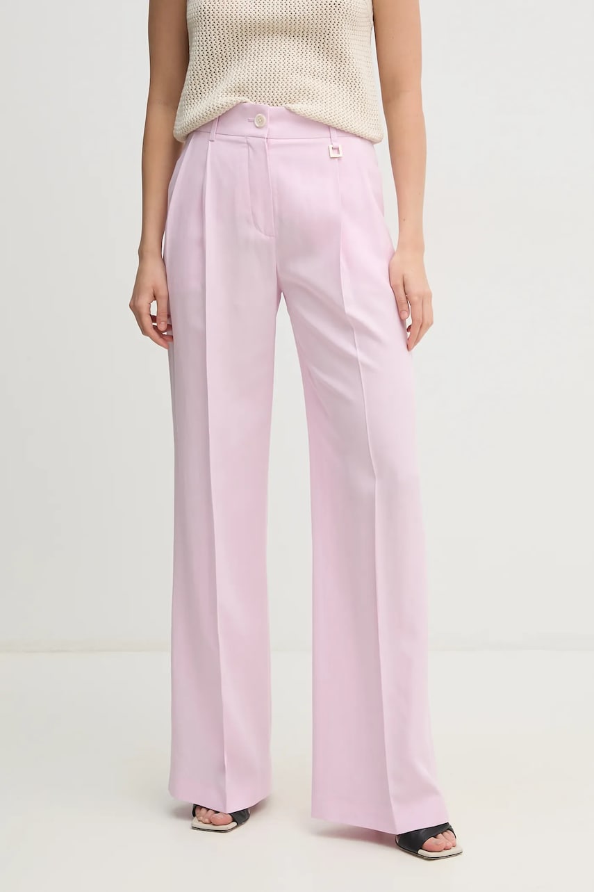 Joop! pantaloni din amestec de in femei, culoarea roz, lat, high waist, 30046413