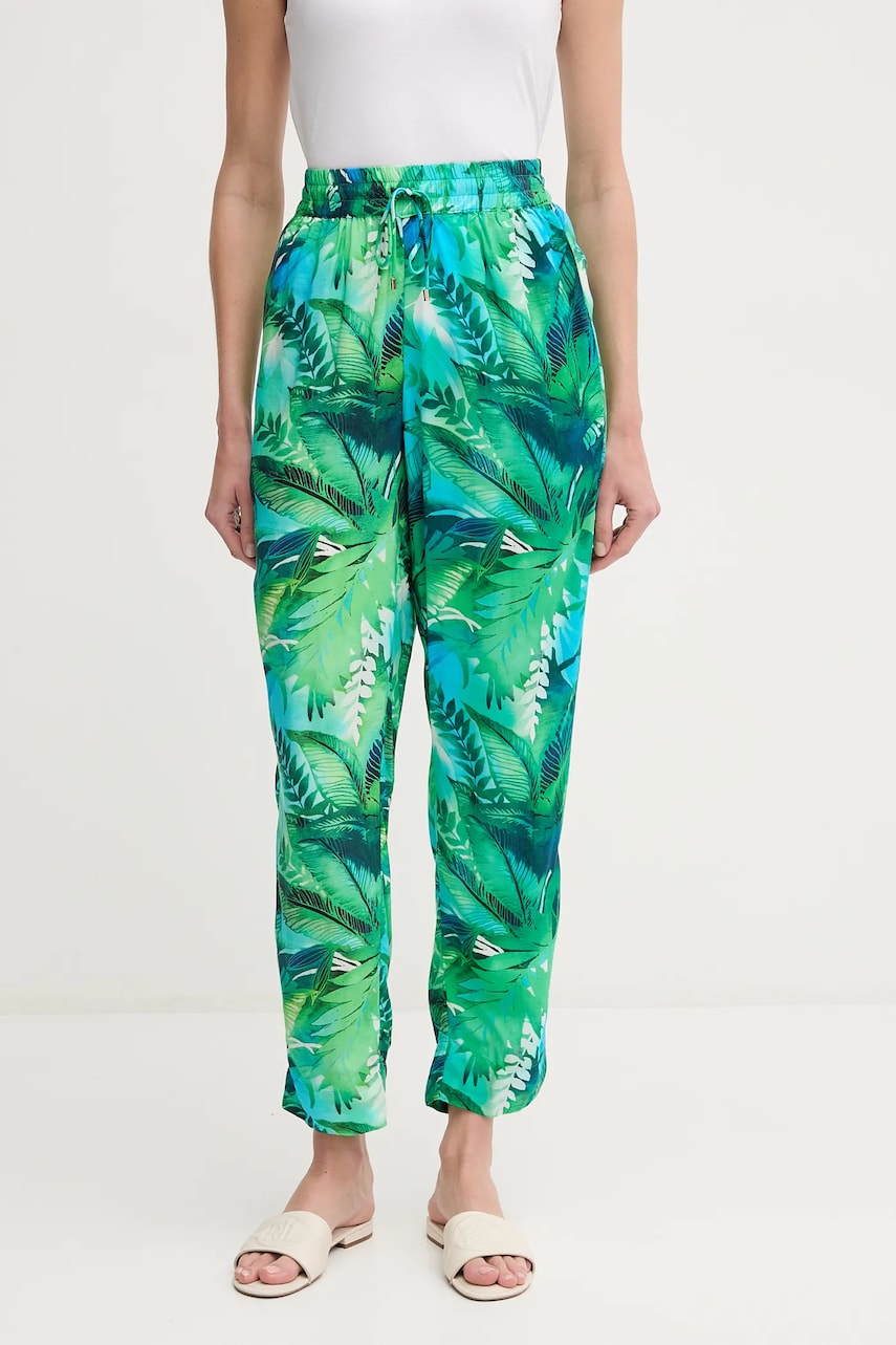 Levně Kalhoty Lauren Ralph Lauren dámské, zelená barva, střih chinos, high waist, 20523277