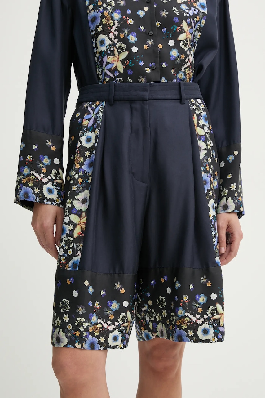 MUNTHE pantaloni scurți din mătase FABIANE culoarea albastru marin, modelator, high waist, 251140125118 MUNTHE pantaloni scurți din mătase FABIANE culoarea albastru marin, modelator, high waist, 251140125118