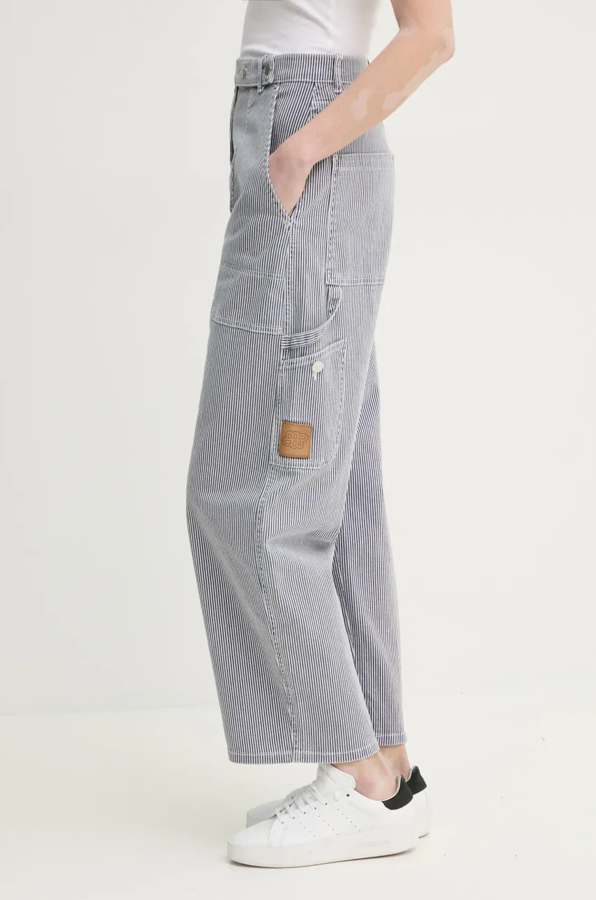 Kalhoty MUNTHE FANCIE dámské, modrá barva, kapsáče, high waist, 251141425106