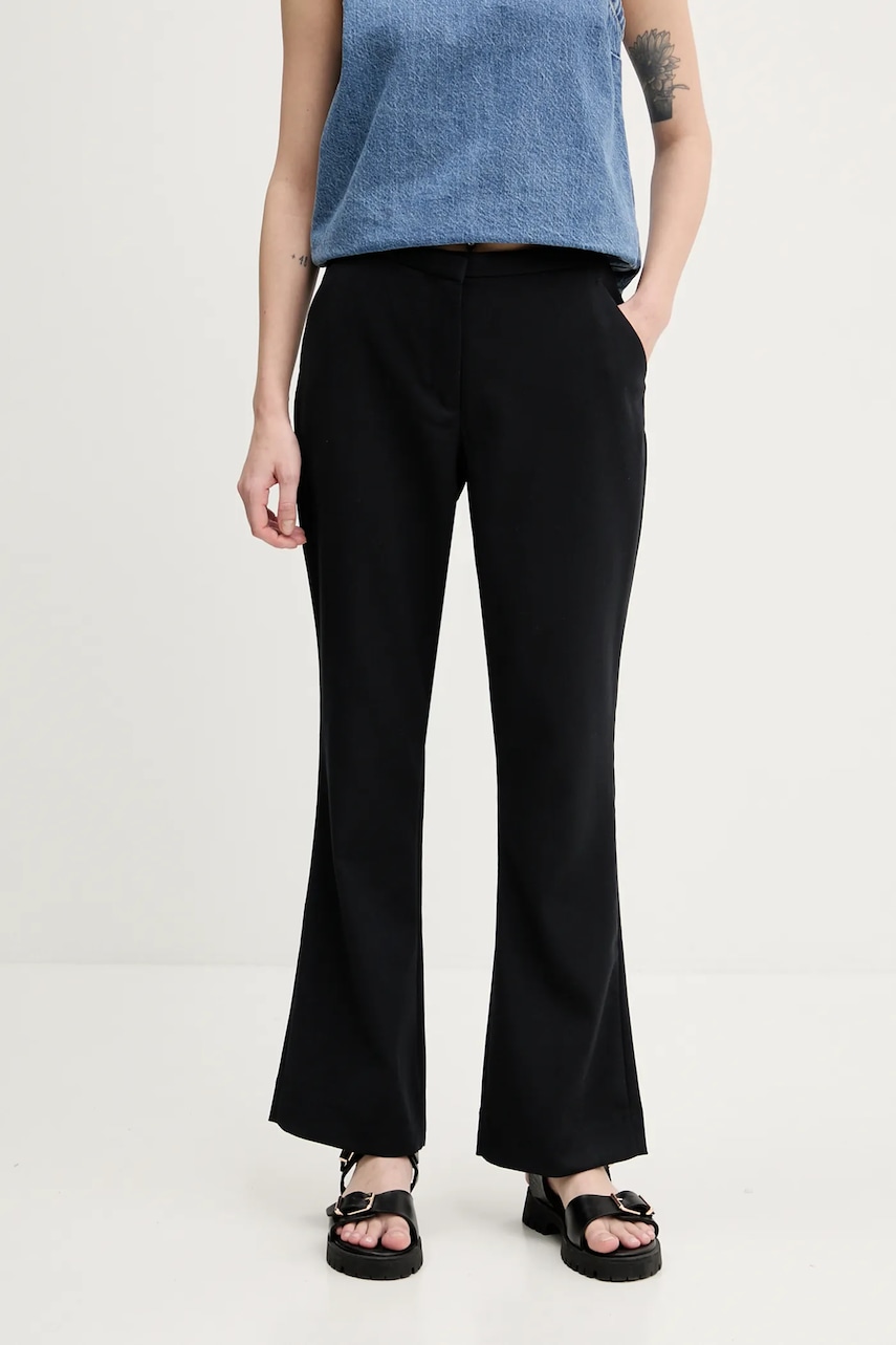 Abercrombie & Fitch pantaloni femei, culoarea negru, evazati, high waist, KI156-5077