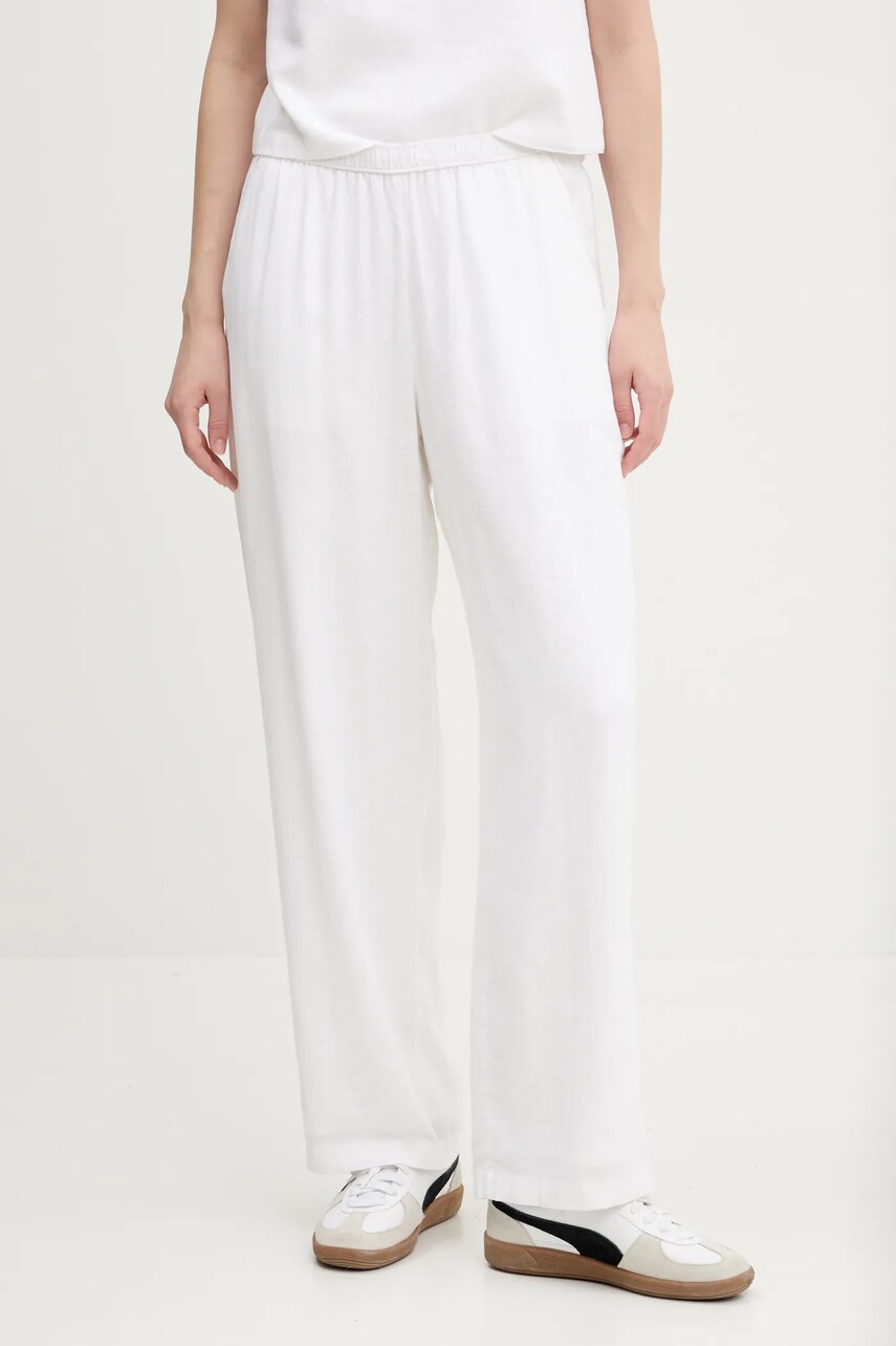 Abercrombie & Fitch pantaloni din in culoarea bej, lat, high waist, KI156-5128