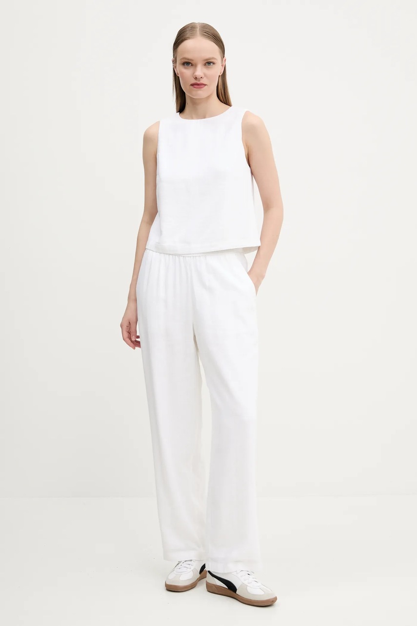 Λινό παντελόνι Abercrombie & Fitch χρώμα: μπεζ, KI156-5128 φωτογραφία