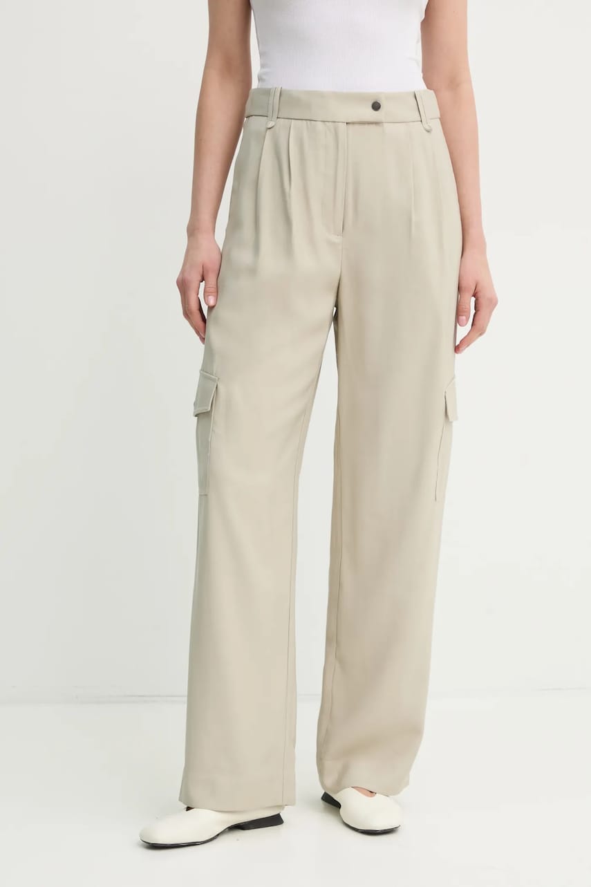 Bruuns Bazaar pantaloni femei, culoarea bej, drept, high waist, BBW4338 Bruuns Bazaar pantaloni femei, culoarea bej, drept, high waist, BBW4338