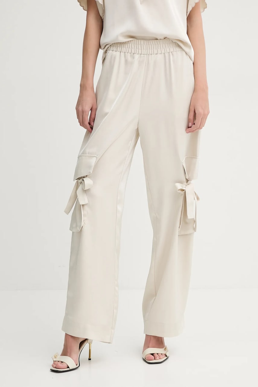 Bruuns Bazaar pantaloni femei, culoarea bej, lat, high waist, BBW4440 Bruuns Bazaar pantaloni femei, culoarea bej, lat, high waist, BBW4440