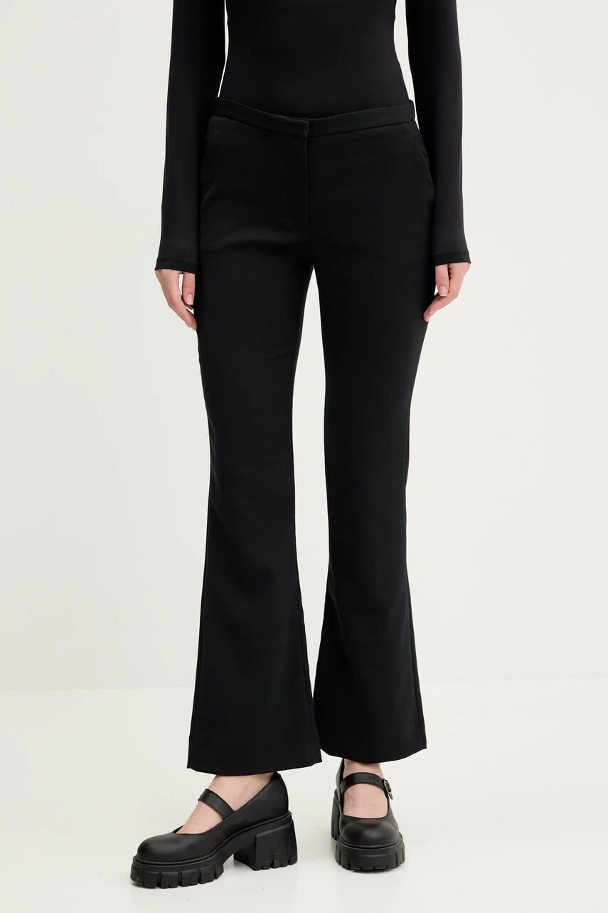 Abercrombie & Fitch pantaloni femei, culoarea negru, drept, medium waist, KI156-5434