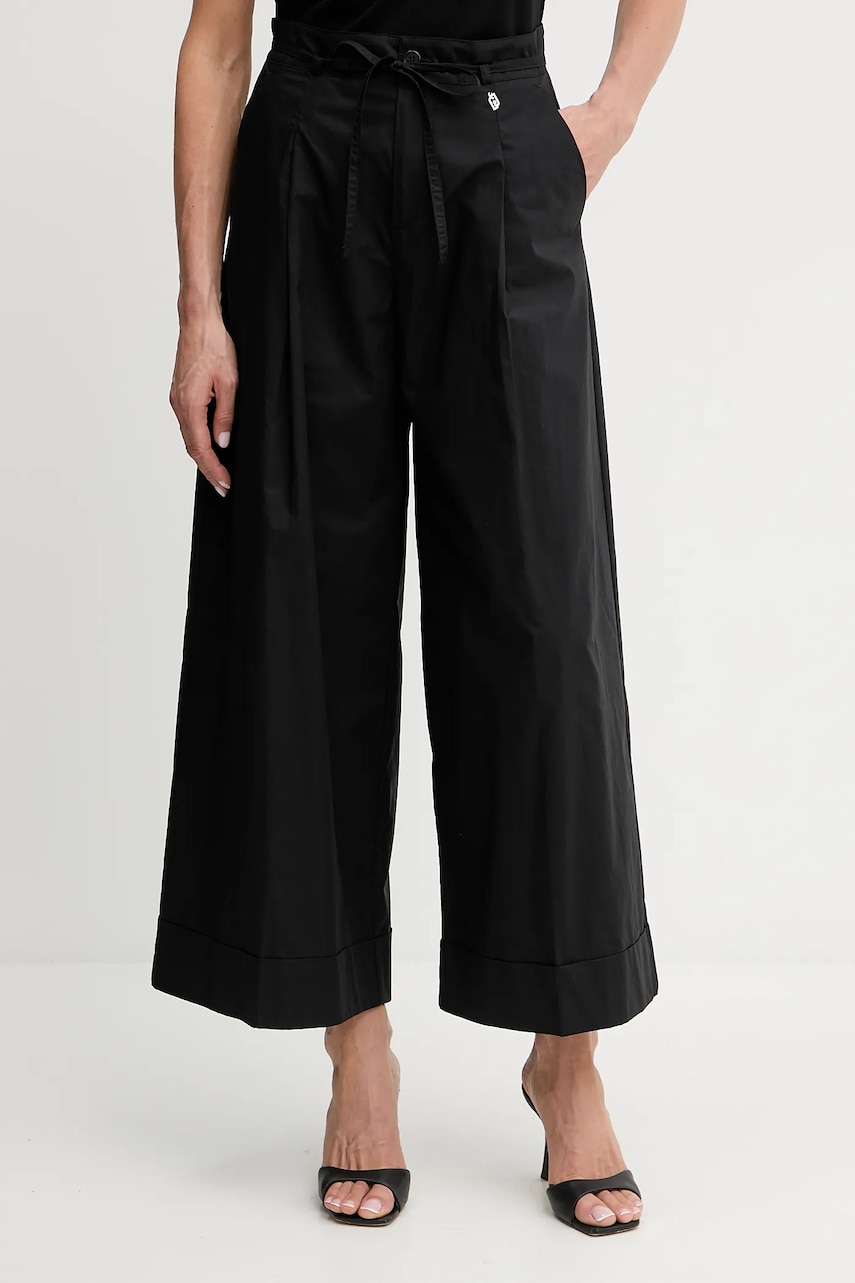 Levně Bavlněné kalhoty Liu Jo dámské, černá barva, široké, high waist, WA5276.T3051