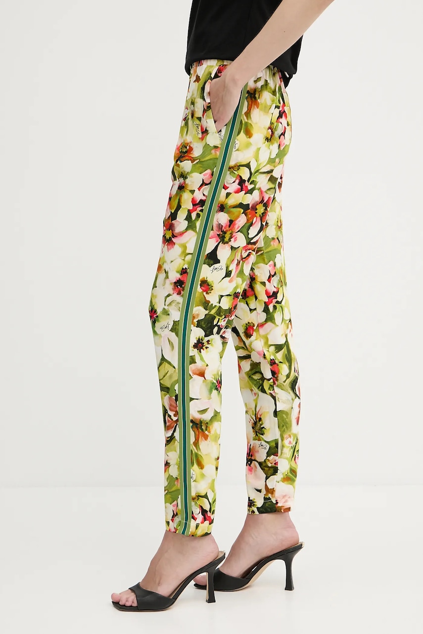 Levně Kalhoty Liu Jo dámské, zelená barva, high waist, VA5170.T2961