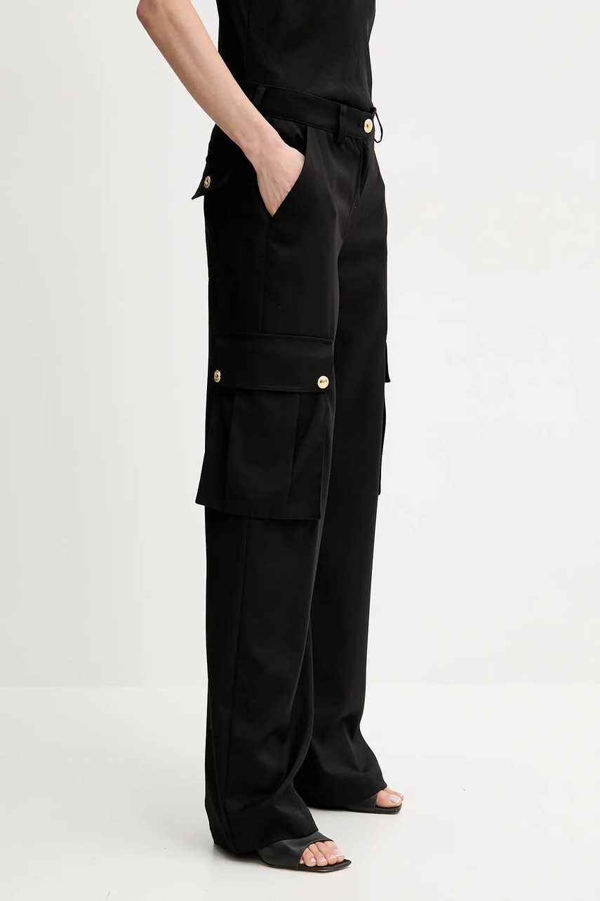 Just Cavalli pantaloni femei, culoarea negru, lat, high waist, 78PAA115 N0463