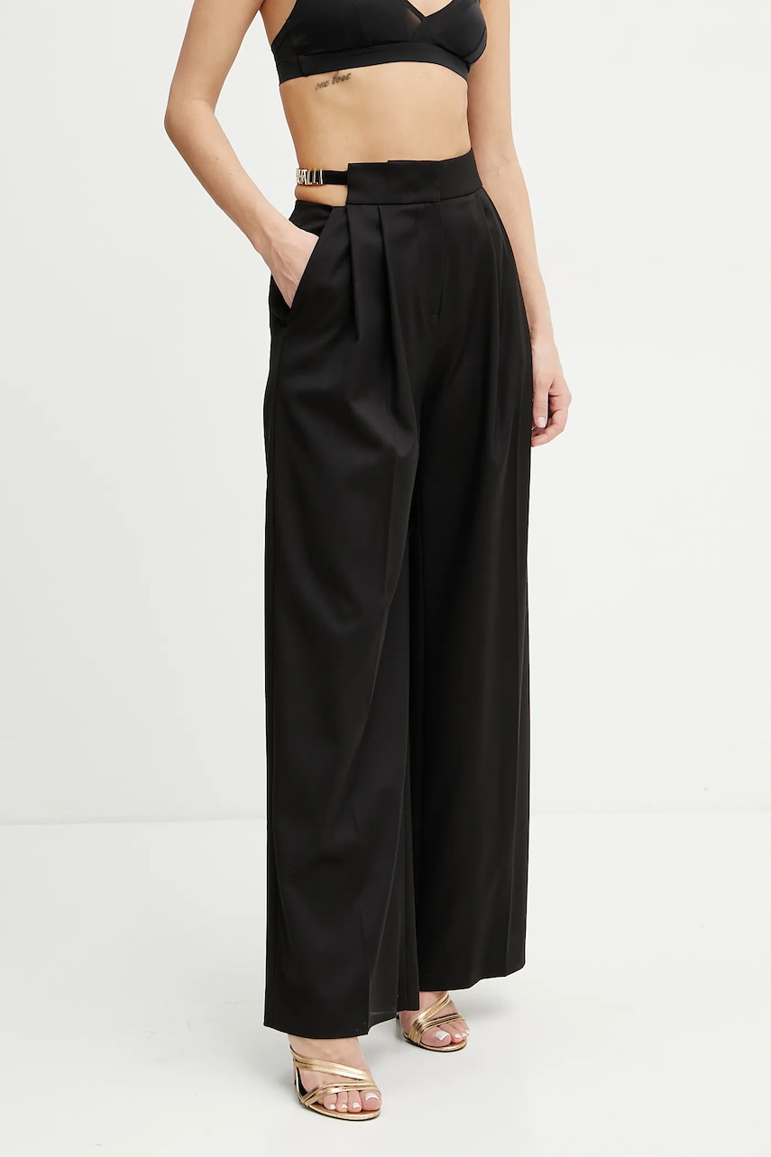 Just Cavalli pantaloni culoarea negru, lat, high waist, 78PAA116 N0463