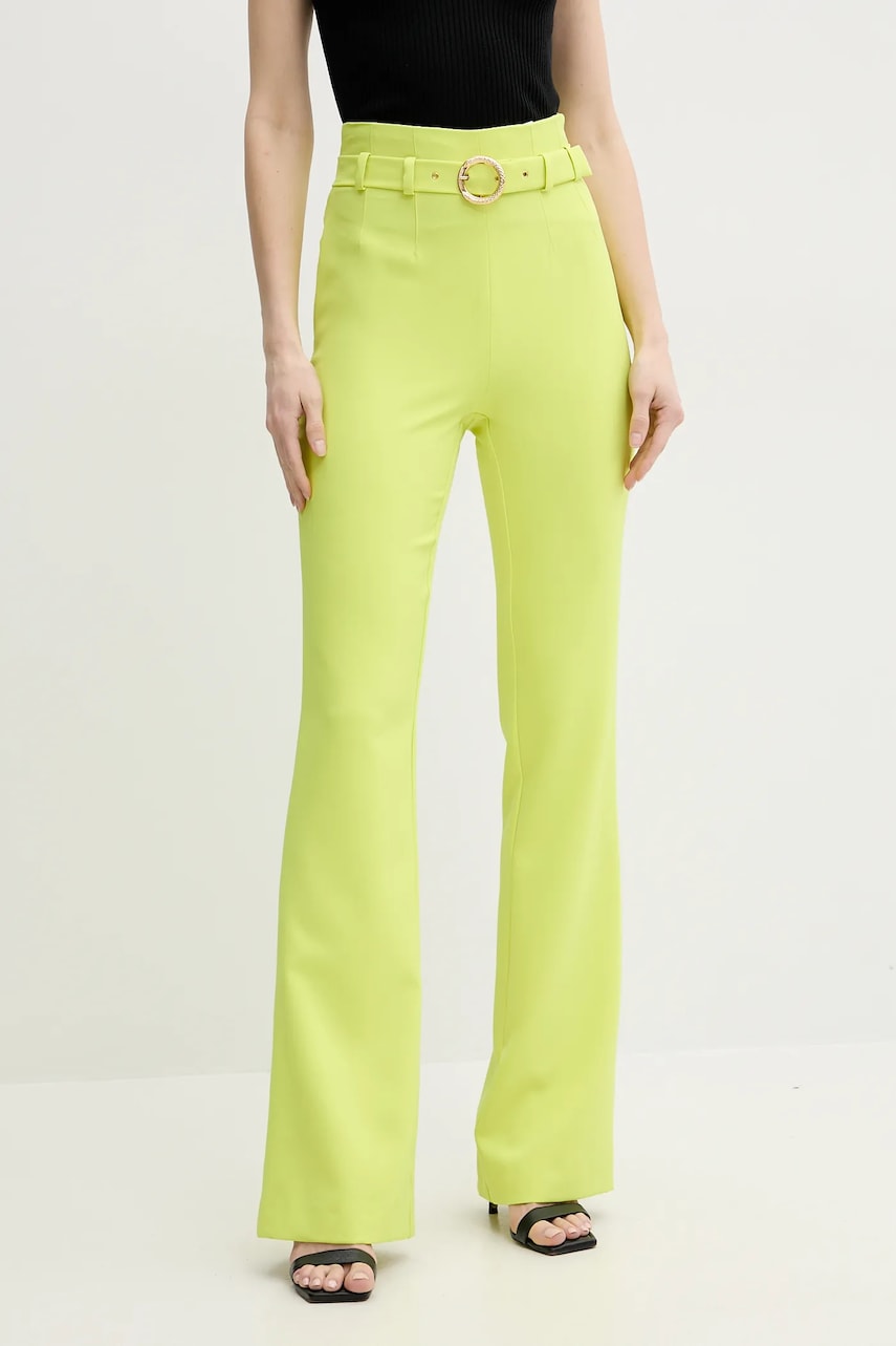 Just Cavalli pantaloni femei, culoarea verde, evazati, high waist, 78PAA130 N0450 Just Cavalli pantaloni femei, culoarea verde, evazati, high waist, 78PAA130 N0450