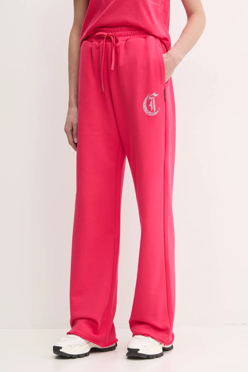 Just Cavalli pantaloni de trening din bumbac femei, culoarea roz, cu imprimeu, 78PAAE11 CF100 Just Cavalli pantaloni de trening din bumbac femei, culoarea roz, cu imprimeu, 78PAAE11 CF100