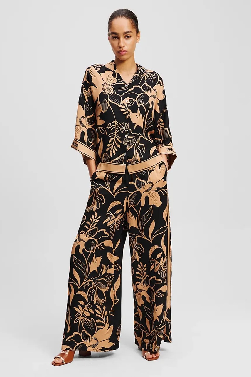 Karl Lagerfeld pantaloni femei, culoarea portocaliu, lat, high waist, A2W10118