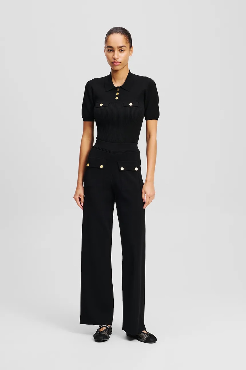 Karl Lagerfeld pantaloni femei, culoarea negru, drept, high waist, A2W10146