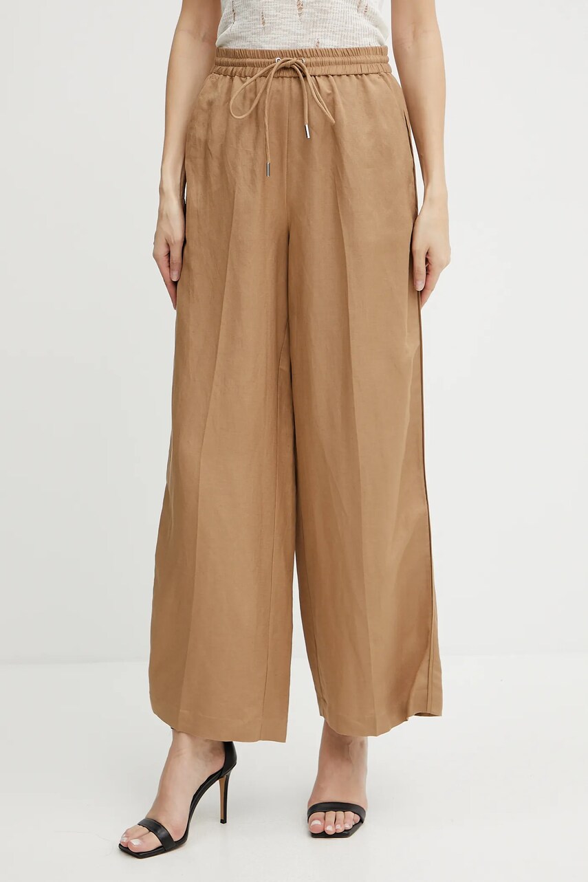 Karl Lagerfeld pantaloni culoarea maro, lat, high waist, A2W10016