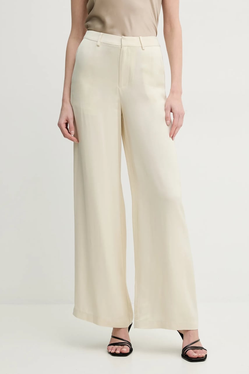 ISABELLE BLANCHE pantaloni femei, culoarea bej, lat, high waist, IS25SS-P122-T011 ISABELLE BLANCHE pantaloni femei, culoarea bej, lat, high waist, IS25SS-P122-T011