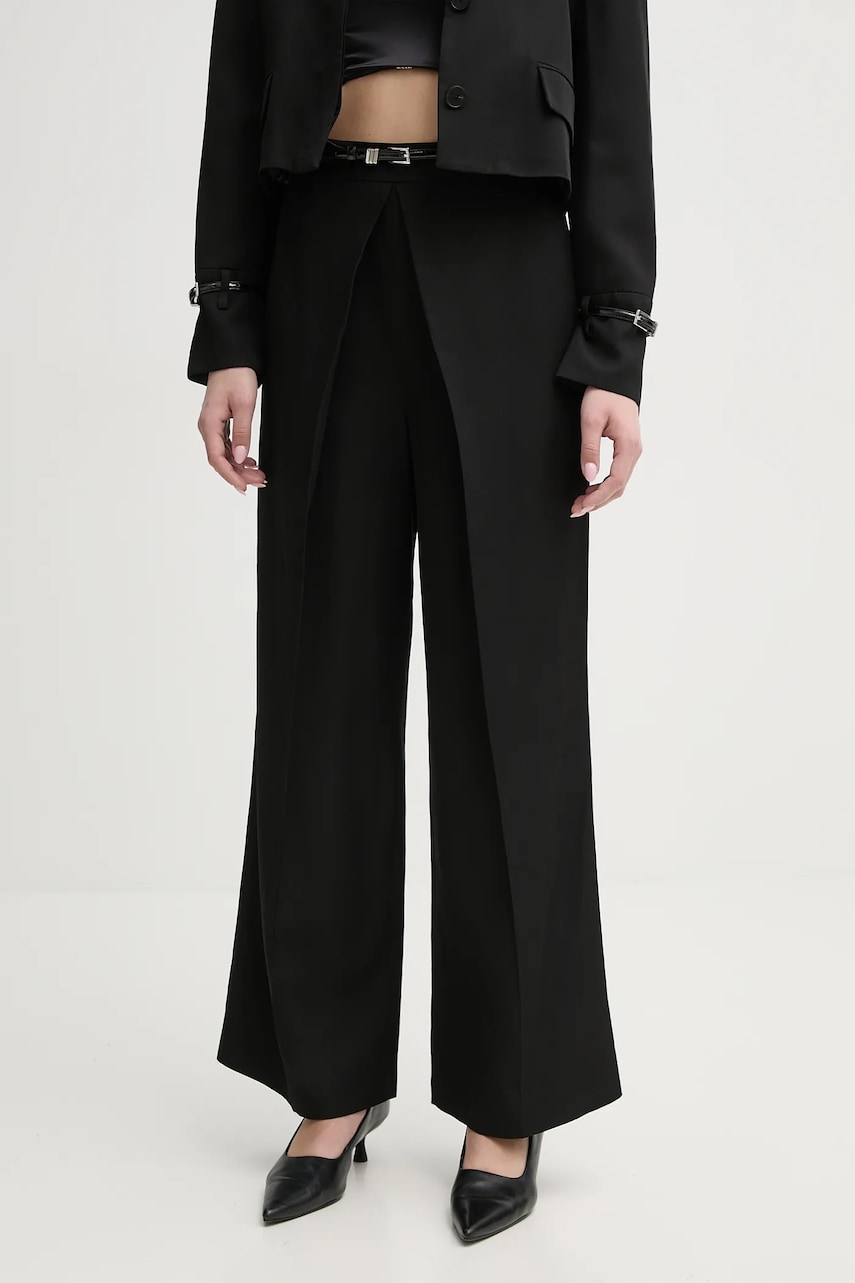 ISABELLE BLANCHE pantaloni din amestec de in femei, culoarea negru, drept, high waist, IS25SS-P059-T004 ISABELLE BLANCHE pantaloni din amestec de in femei, culoarea negru, drept, high waist, IS25SS-P059-T004