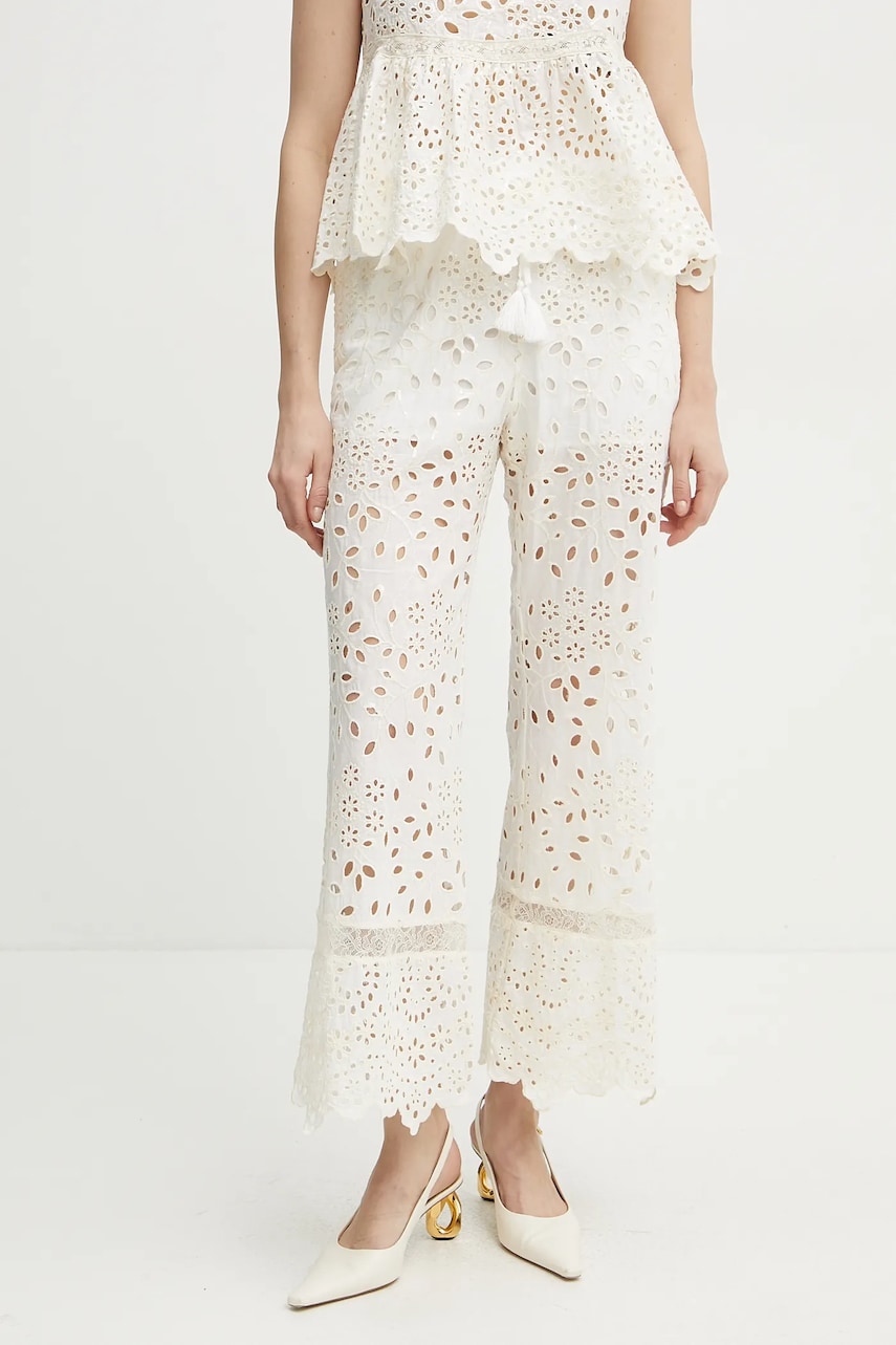 Ermanno Scervino pantaloni de bumbac femei, culoarea alb, evazati, high waist, 56TP007EN3 Ermanno Scervino pantaloni de bumbac femei, culoarea alb, evazati, high waist, 56TP007EN3