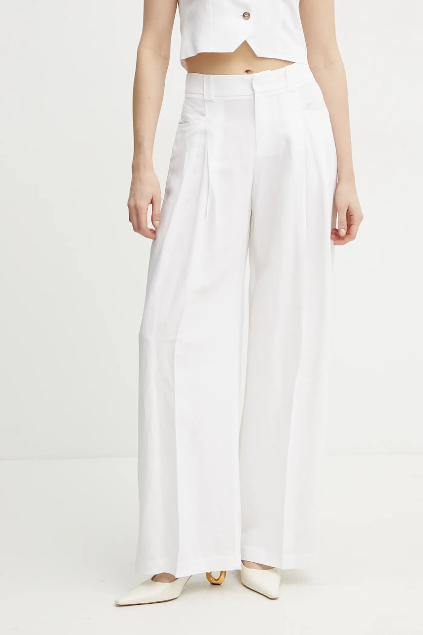 Ermanno Scervino pantaloni femei, culoarea alb, lat, high waist, 56TP029ES1