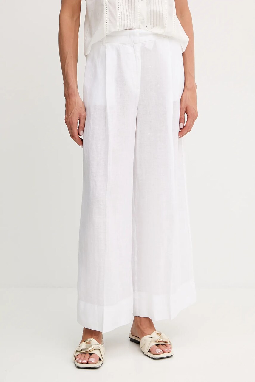 MAX&Co. pantaloni din in culoarea alb, lat, high waist, 2516131025200