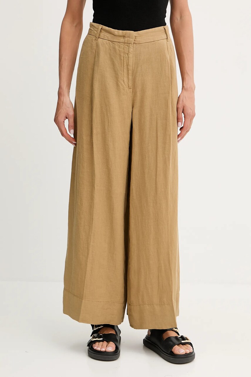 MAX&Co. pantaloni din in culoarea verde, lat, high waist, 2516131025200