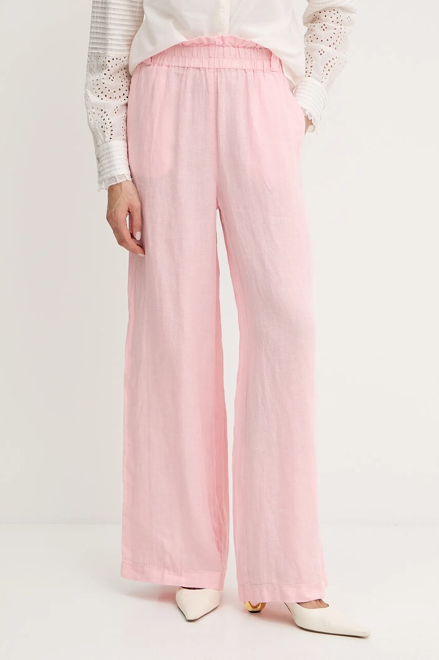 MAX&Co. pantaloni din in culoarea roz, lat, high waist, 2516131035200