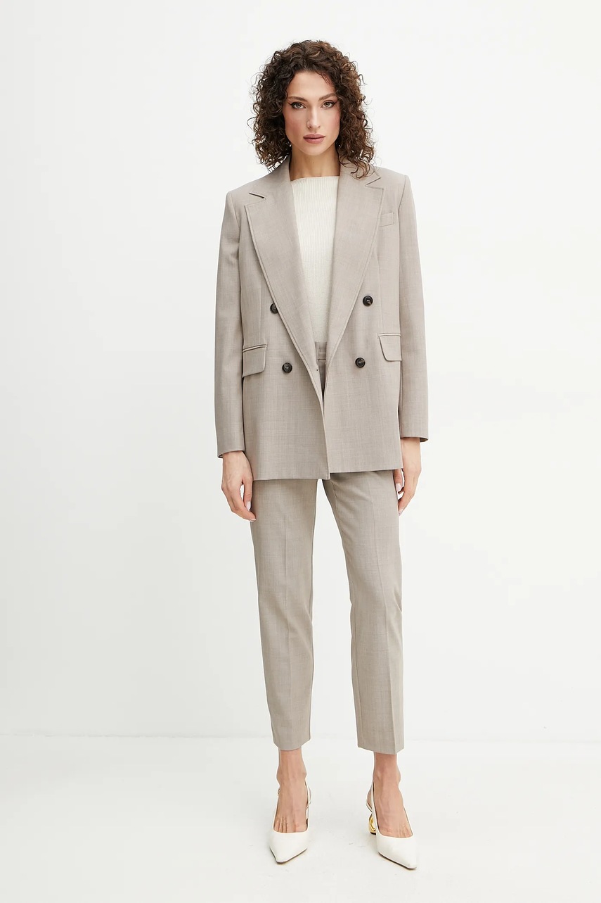 Брюки с примесью шерсти MAX&Co. цвет бежевый фасон сигареты средняя посадка 2516131073200