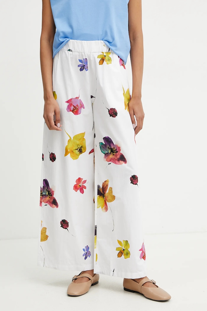 MAX&Co. pantaloni de bumbac femei, culoarea alb, lat, high waist, 2516131094200 MAX&Co. pantaloni de bumbac femei, culoarea alb, lat, high waist, 2516131094200