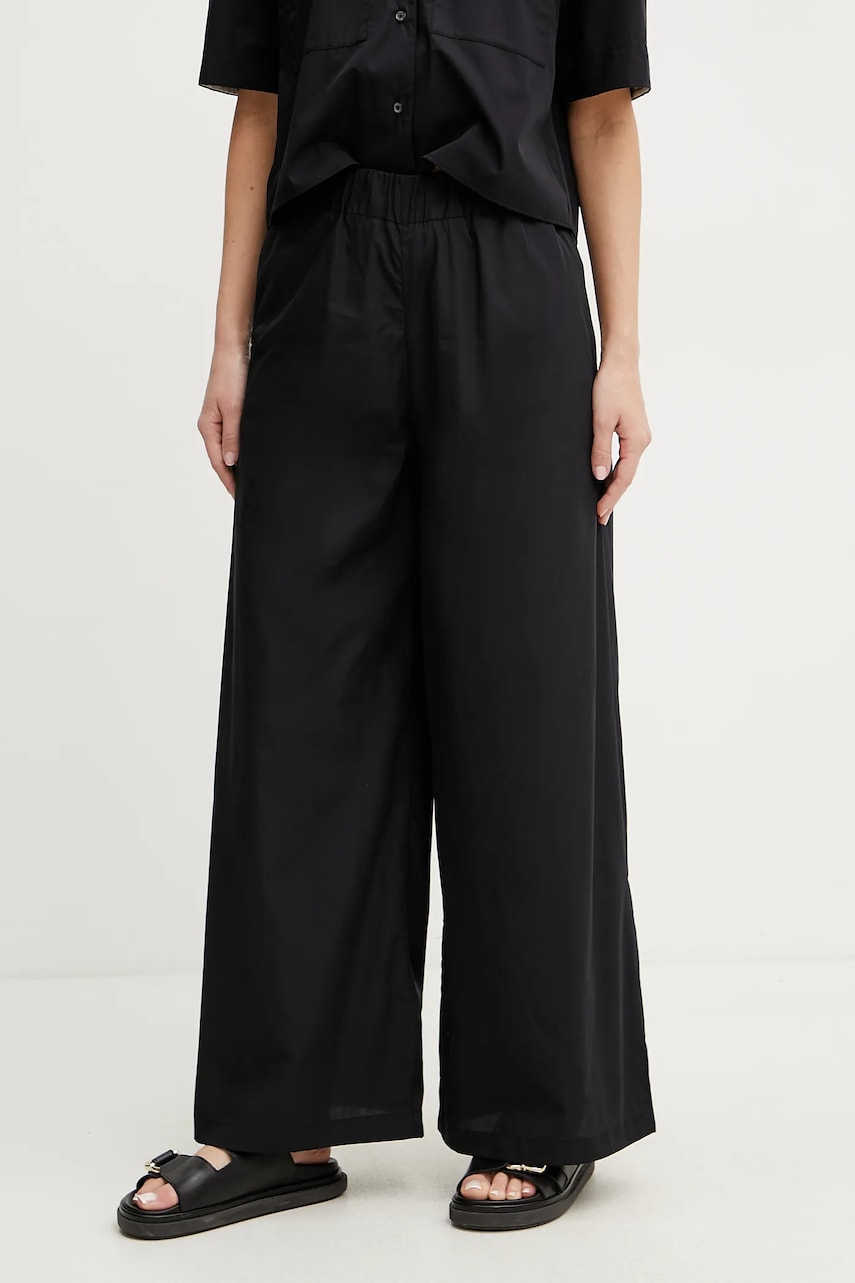 MAX&Co. pantaloni de bumbac femei, culoarea negru, lat, high waist, 2516131094200 MAX&Co. pantaloni de bumbac femei, culoarea negru, lat, high waist, 2516131094200