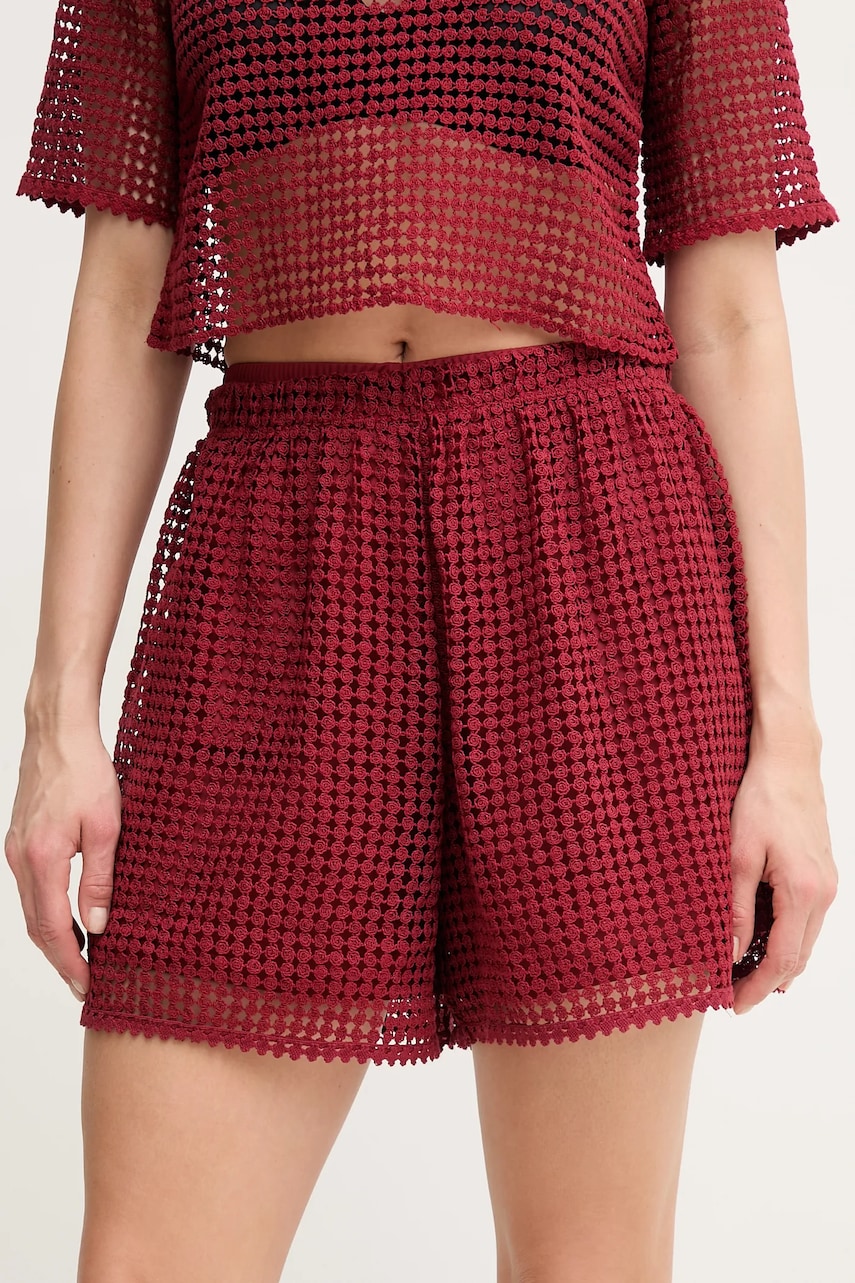 MAX&Co. pantaloni scurți femei, culoarea bordo, uni, high waist, 2516781024200