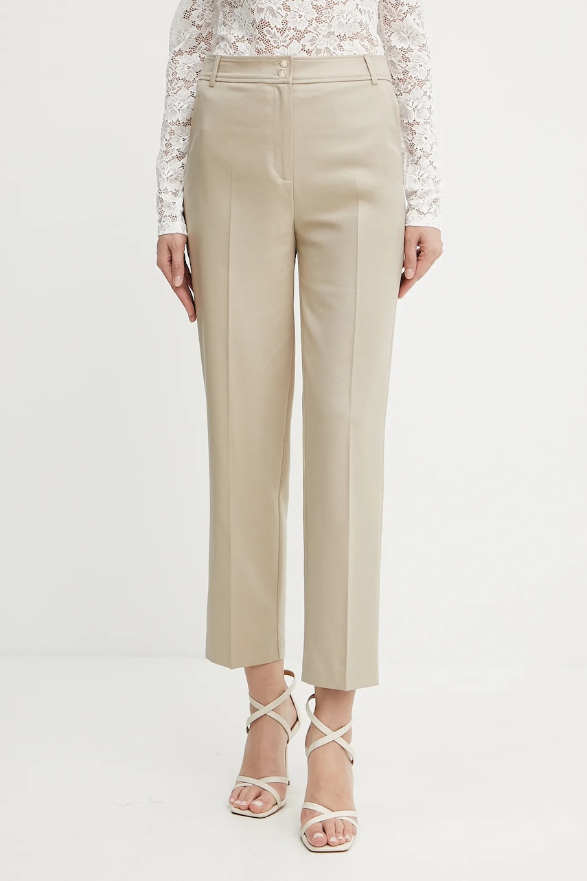 Levně Kalhoty Morgan PLUX.F dámské, béžová barva, high waist, PLUX.F