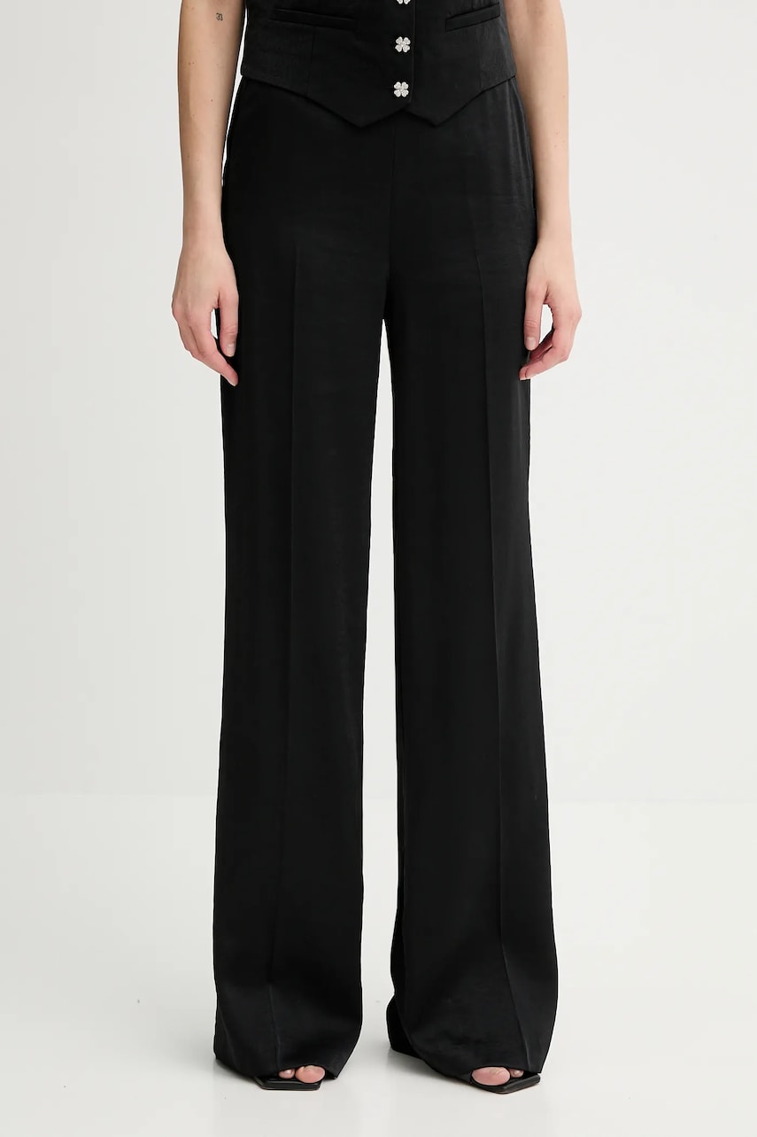 Levně Kalhoty Morgan PVTEO.F dámské, černá barva, široké, high waist, PVTEO.F
