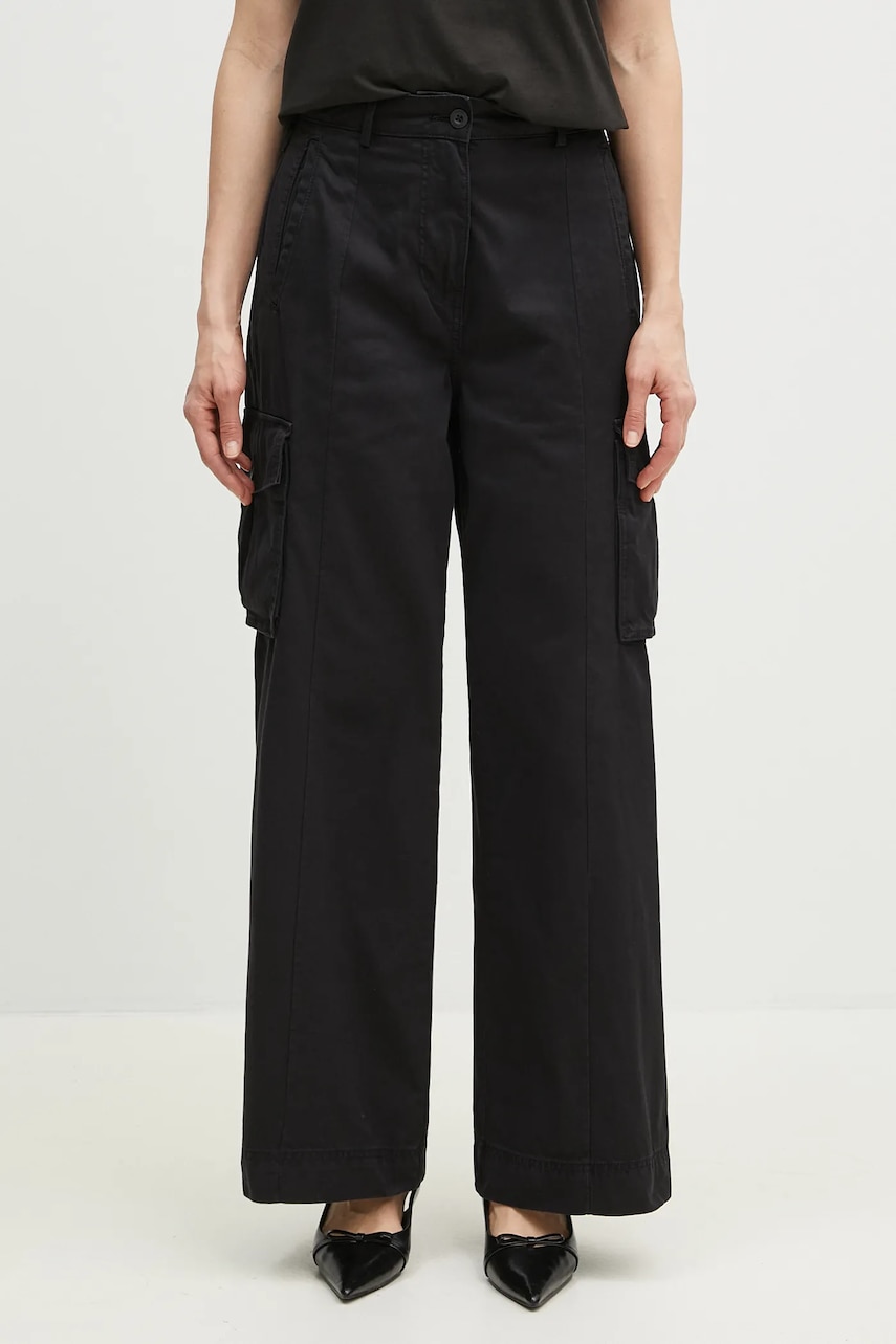 Napapijri pantaloni de bumbac M-Selva femei, culoarea negru, lat, high waist, NP0A4IL49411