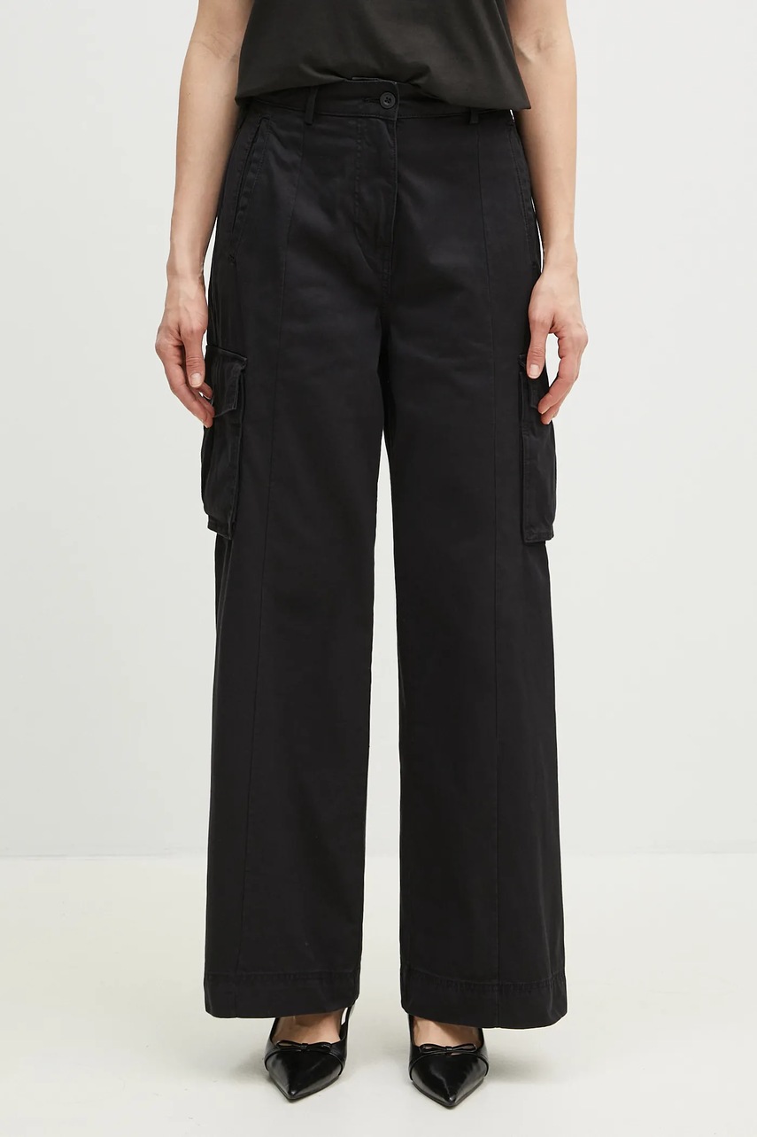 Napapijri pantaloni de bumbac M-Selva femei, culoarea negru, lat, high waist, NP0A4IL49411