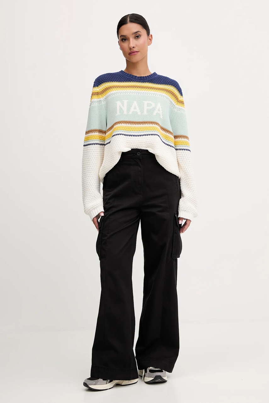 Хлопковые брюки Napapijri M-Selva женские цвет чёрный широкие высокая посадка NP0A4IL49411