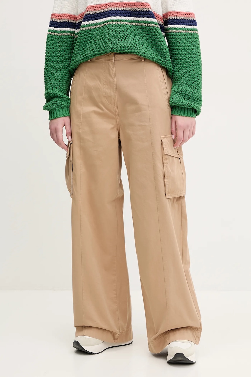 Napapijri pantaloni de bumbac M-Selva femei, culoarea bej, lat, high waist, NP0A4IL4N1Q1