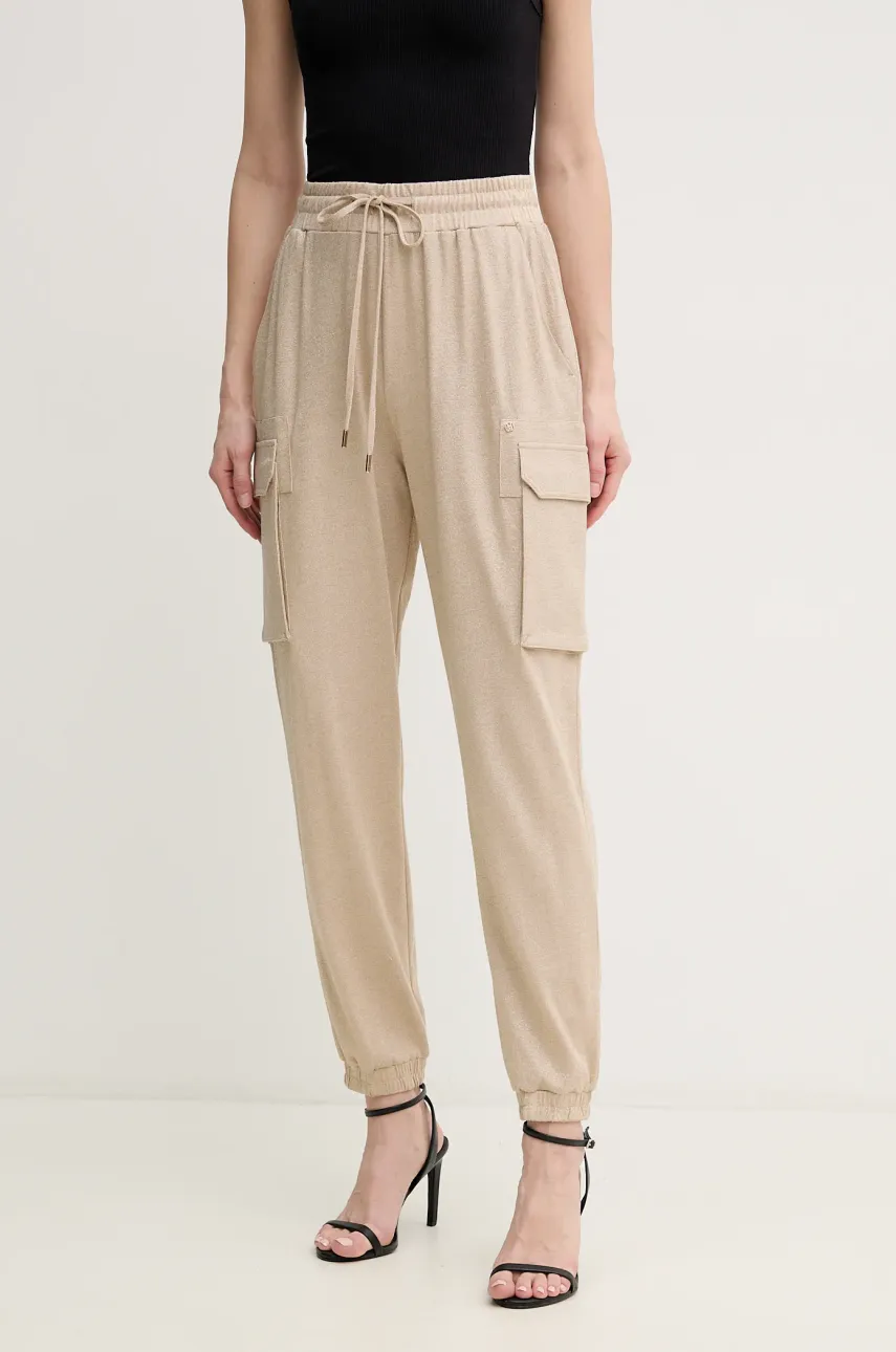 Marc Aurel pantaloni femei, culoarea bej, high waist, 1844-7000-73813