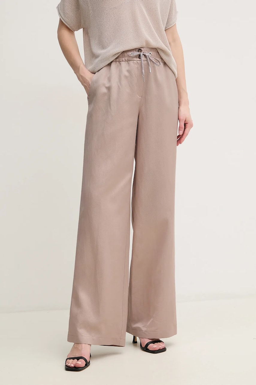 Marc Aurel pantaloni din amestec de in femei, culoarea bej, lat, high waist, 1852-1000-93406 Marc Aurel pantaloni din amestec de in femei, culoarea bej, lat, high waist, 1852-1000-93406