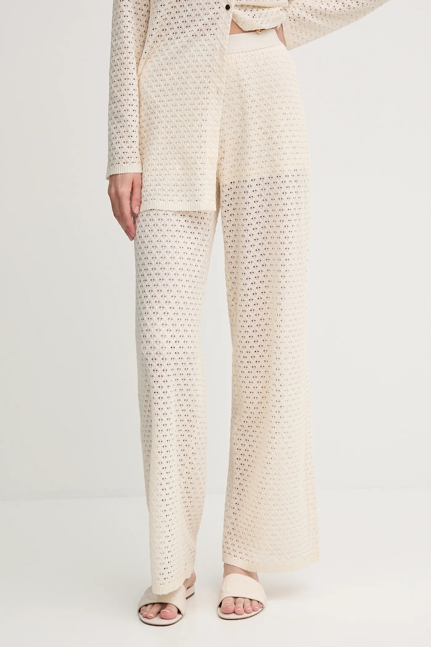 Marc Aurel pantaloni culoarea bej, lat, high waist, 1750-7011-93428