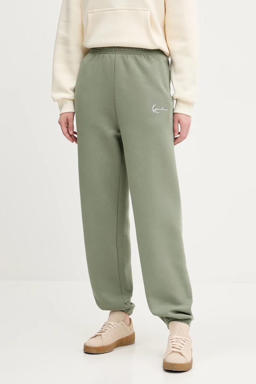 Karl Kani pantaloni de trening femei, culoarea verde, neted, 61030059