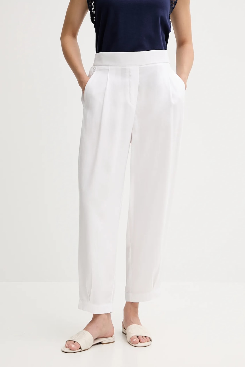 United Colors of Benetton pantaloni culoarea alb, lat, high waist, 4T91DF08L